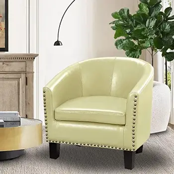 Кресло-бочонок в клубном стиле для гостиной, стандартное, кремовая искусственная кожа