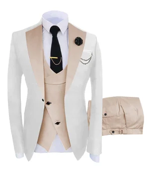 (Куртка + жилет + Брюки) Костюмы для мужчин 2023, Повседневный деловой костюм, высококлассный Социальный официальный костюм, комплект из 3 предметов, Жених, Свадебные мужские