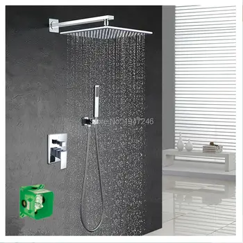 Роскошный полированный 10-дюймовый Квадратный смеситель для душа с дождевым водопадом, Настенный смеситель с ручным душем