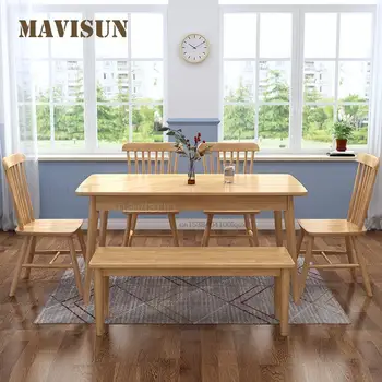 Обеденный стол и стул из массива дерева в скандинавском Стиле Современный Простой Прямоугольный Кухонный обеденный стол для небольшой Квартиры Уличная мебель