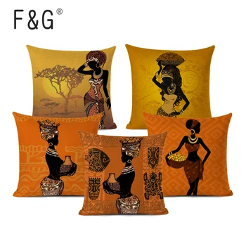 Декоративная наволочка для африканской девушки, красивая этническая женская наволочка, Льняная Цветная ткань, наволочка для дивана, домашний декор