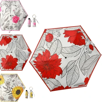 Женский Складной зонт Rain Lady с цветочным принтом, Роскошное кольцо для рук, Портативные Зонты с карманами От Солнца, Ветрозащитный Маленький мини-зонтик