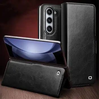 Флип-чехол из натуральной кожи для Samsung Galaxy Z Fold5 с магнитным держателем в деловом стиле в стиле ретро