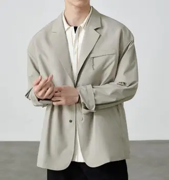 Новый стиль, мужской Серый Цвет, повседневный однобортный повседневный костюм из смеси хлопка с длинным рукавом, куртка, пальто 55.99