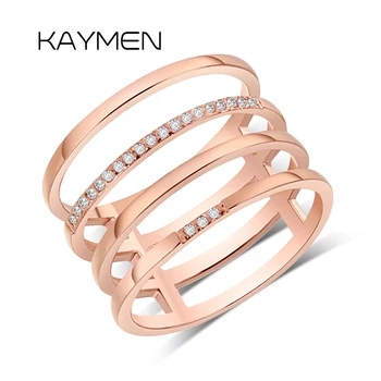 Новое уникальное обручальное кольцо KAYMEN с 4 кругами для женщин, инкрустированное медью и цирконием, Модные кольца для пальцев, Бижутерия