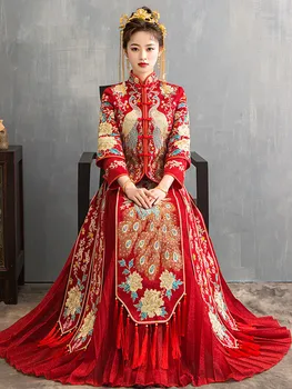 Традиционное Китайское Свадебное Платье Платья В Восточном Стиле Китай Размер Одежды 6XL 2020 Современный Чонсам Красный Ципао Длинный