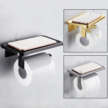 Черный настенный держатель для туалетной бумаги, Алюминиевый Держатель для салфеток, держатель для рулона бумаги с полкой для хранения телефона, аксессуары для ванной комнаты