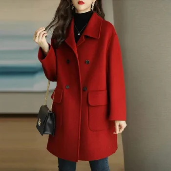 2022 Осенне-зимнее Твидовое пальто в Длинном абзаце, свитер, Женская Новая Корейская версия Свободного Темпераментного свитера, одежда