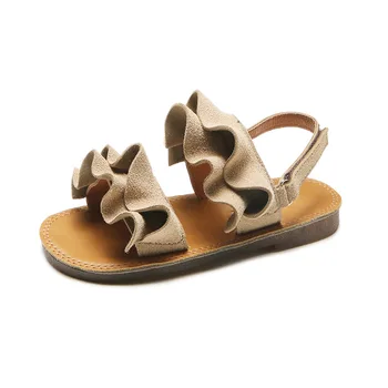 Модные пляжные сандалии для девочек, повседневные пляжные сандалии с листьями лотоса, удобная пляжная обувь с мягкой подошвой на крючках и петлях для детей, детская обувь на плоской подошве для малышей