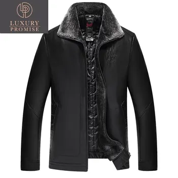 Зимняя кожаная куртка, мужская флисовая парка, пальто Плюс бархатный теплый меховой воротник из искусственной кожи, деловая повседневная черно-коричневая верхняя одежда 7XL