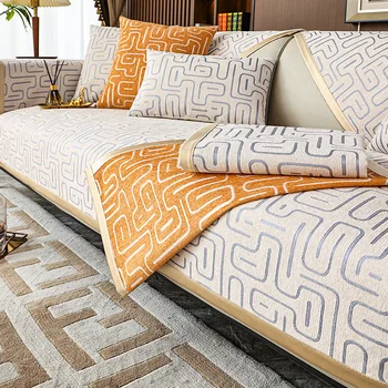 Чехол для дивана из жаккардовой синели с лабиринтом, Роскошное универсальное полотенце для дивана, противоскользящая комбинированная подушка для дивана, чехол для гостиной