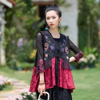 2023 традиционный китайский винтажный жилет с национальной цветочной вышивкой, атласно-жаккардовый жилет, элегантный женский жилет hanfu tang suit