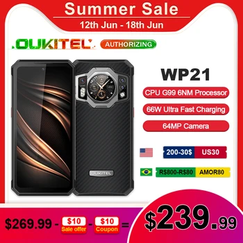Oukitel WP21 Прочный Телефон 6,78 “FHD + Ночного Видения 9800 мАч Android 12 Мобильный Телефон 64 Мп Камера Helio G99 12 ГБ + 256 ГБ Смартфон