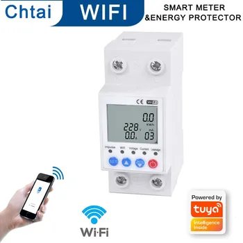 Chtai Wifi 2p 63a умный измеритель и устройство защиты от энергопотребления с регулируемым напряжением, защита от перегрузки и утечки на землю elcb