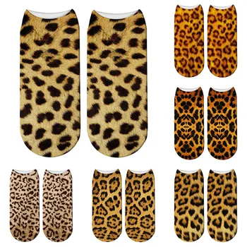 Носки с леопардовым принтом 3D Животных, цифровая печать животных, Милые Хлопчатобумажные носки Kawaii, Унисекс, Женские носки с низким голенищем, Косплей, вечеринка