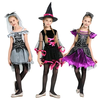 Платье Принцессы Ведьмы на Хэллоуин для Маленьких девочек, костюм Ведьмы для Косплея, Детские платья Принцессы Вампиров, детская одежда для вечеринок