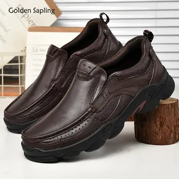 Golden Sapling/Мужская повседневная обувь; Деловые лоферы из натуральной кожи; Классические лоферы для отдыха на плоской платформе; Уличная обувь большого размера