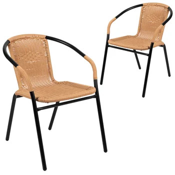 Флэш-мебель Lila 2 упаковки Бежевый ротанговый стул для ресторана внутри и снаружи, садовая мебель, уличный стул на балконе