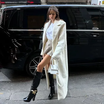 2023 осенне-зимнее новое модное длинное шерстяное пальто высокого качества с отворотом, свободное шерстяное пальто, женское элегантное и роскошное Vestidos