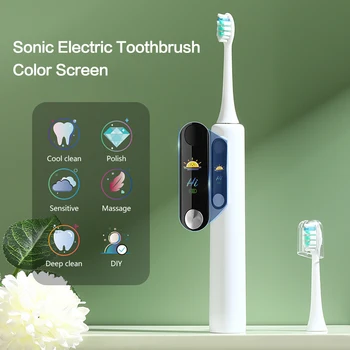 Электрическая зубная щетка смарт ЖК-дисплей цветной экран звуковая вибрация для взрослых водонепроницаемая USB зарядка зубная щетка глав замена 