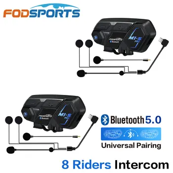 Fodsports Мотоциклетный Bluetooth Шлем Гарнитура Домофон для 8 гонщиков M1S Pro Водонепроницаемый Беспроводной intercomunicador Переговорное Устройство MP3