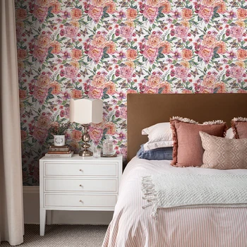 Обои с цветочным рисунком в стиле Бохо, Розовые Акварельные цветы, Самоклеящиеся обои, Декор комнаты, наклейка на мебель и шкаф