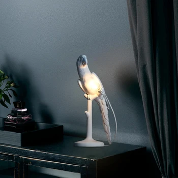 Настольная лампа Nordic White Parrot с современной креативной резьбой, Простой светильник для гостиной, Прикроватный декор для спальни, светодиодные светильники