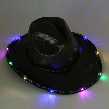 Блестящая ковбойская шляпа, светящаяся фетровая шляпа для дискотеки, коктейльных вечеринок, отдыха, светящаяся для актера-комика