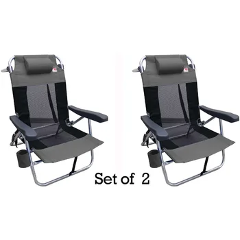 Многопозиционный плоский складной сетчатый ультралегкий пляжный стул (2 упаковки), серое кресло с откидной спинкой, походное кресло