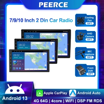 2 Din 7/9/10 дюймов Android 13 Автомобильный радиоприемник Автомобильный мультимедийный стереоприемник Carplay Android auto IPS/QLED стерео Bluetooth dvd