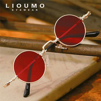LIOUMO Высококачественные Солнцезащитные очки в стиле Стимпанк Для Мужчин И Женщин, Брендовая Дизайнерская Обувь, Винтажная Круглая Металлическая Оправа, Трендовый Оттенок UV400, gafas de sol hombre