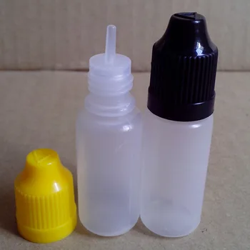 50шт пустых пластиковых бутылочек-капельниц объемом 10 мл с разноцветной защитной крышкой для детей и длинным тонким наконечником для жидкой жидкости.