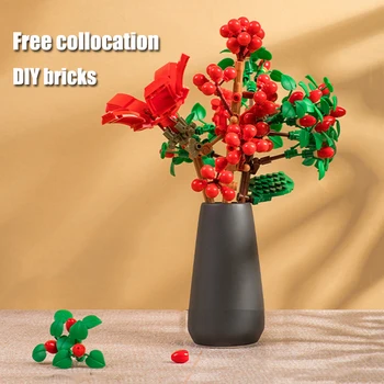 Сделай сам, имитирующие цветок строительные блоки, растение в горшке, трехмерная модель цветка, кирпич, Детская развивающая игрушка, подарок для девочки