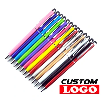 50 штук 13 цветов, мини-металлический стилус 2 в 1 с сенсорным экраном, Универсальная шариковая ручка с роликом для iPhone iPad Samsung, бесплатный пользовательский логотип