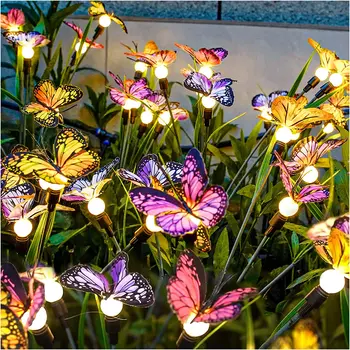 Солнечные садовые фонари с бабочками, наружные водонепроницаемые светодиодные садовые ландшафтные украшения, газонные фонари