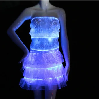 Волоконно-оптическое свадебное платье для вечеринки, необычный светодиодный костюм, рейв-наряд для женщин, одежда для выступлений на сцене ночного клуба, светящаяся одежда 2023