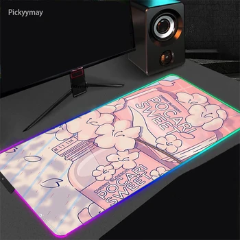 Милый Аниме Коврик для мыши PC Gamer RGB Компьютер Ноутбук Светодиодная Светящаяся Клавиатура Коврик для мыши XXL Большой Коврик для мыши Настольные игровые коврики Для девочек