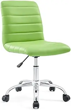 Компьютерный стол с поворотом в рубчик без подлокотников, офисный стул со средней спинкой, ярко-зеленый