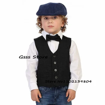 Kids Vest Herringbone Suit Retro Sleeveless Jacket V-Neck Fashion Boys Waistcoat Wool Warm Clothes жилетка для мальчика
