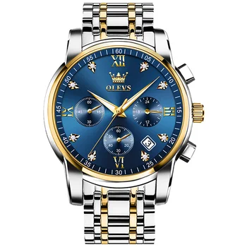 OLEVS Мужские часы Топ люксовый бренд Классические кварцевые часы Мужские хронограф Водонепроницаемые наручные часы Ремешок из нержавеющей стали Дата