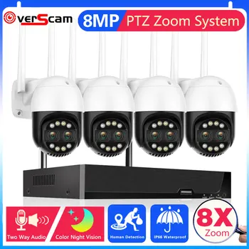 8-Кратный Зум 4k Wifi PTZ IP-камера с 4-канальной 8-мегапиксельной системой POE NVR Auo Tracking 2-Полосный Аудио Комплект Камеры видеонаблюдения 8CH