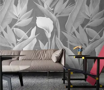 Обои на заказ, черно-белый лист, цветок, геометрический ТВ-фон, настенные фрески с тропическими растениями, обои для домашнего декора