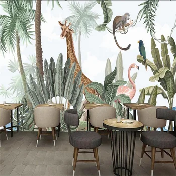 Скандинавские животные Тропического леса 3D Обои Зеленый Ресторан Декор Гостиной Фреска обои Papel De Parede 3d
