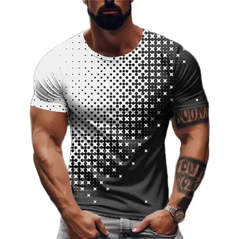 Летние Модные футболки с геометрическим рисунком Для мужчин, Свободная мужская футболка с круглым воротником и коротким рукавом, повседневная мужская одежда, Большой Размер 6XL