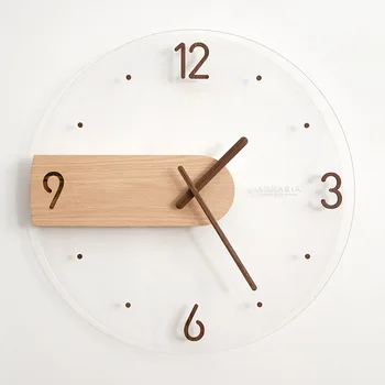 Кварцевые часы Креативные Скандинавские часы Простые Настенные часы из массива дерева и Акрилового стекла, Настенные часы для Гостиной, Домашние Настенные часы, Декоративные Часы