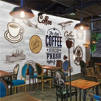 Американская кофейня, Промышленный Декор, Фоновые обои, Фреска, Тема свежего кофе, Обои, 3D Ткань для стен Кафе-ресторана