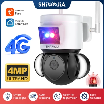 SHIWOJIA 4MP IP-камера Tuya 4G SIM-Карта Смарт-Прожекторная Камера 360-Градусная Камера Видеонаблюдения Двухсторонняя Сигнализация Kamera