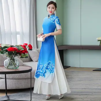 Женская Шифоновая Традиционная одежда Aodai Vietnam, Платье Ao Dai Vietnam, Женские платья, Улучшенное Восточное платье Cheongsam P1
