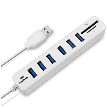 USB-концентратор 6-портовый адаптер-расширитель USB 2.0 концентратор Multi USB Splitter 2.0 концентратор USB-концентратор SD/TF Card Reader для ПК, белый