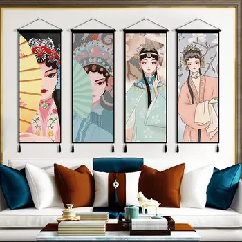 Пекинская опера Картины на холсте В китайском стиле, настенные художественные плакаты, картина с прокруткой, Подвесной Гобелен, Винтажный декор комнаты, эстетика
